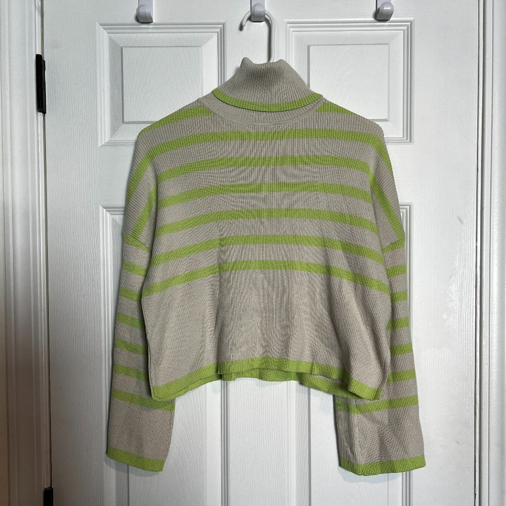 Nasty Gal Light Grey Green Striped Lightweight Turtleneck Sweater